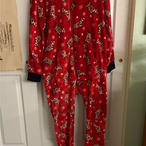 Cozy Red Reindeer Print Pajama Onesie